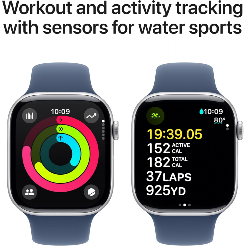 Apple Watch Series 10 (GPS, 42mm) - Silver Aluminium Case with M/L Denim Sport Band