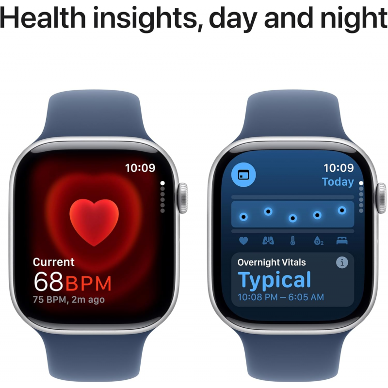 Apple Watch Series 10 (GPS, 42mm) - Silver Aluminium Case with M/L Denim Sport Band