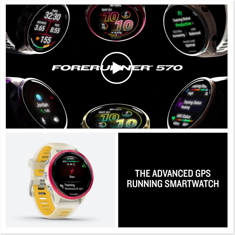 Garmin Forerunner 570 (GPS, 42mm) - Raspberry Aluminum with Translucent Bone/Mango Band
