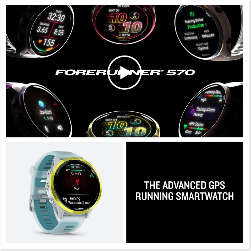 Garmin Forerunner 570 (GPS, 47mm) - Amp Yellow Aluminum with Translucent Whitestone/Turquoise Band