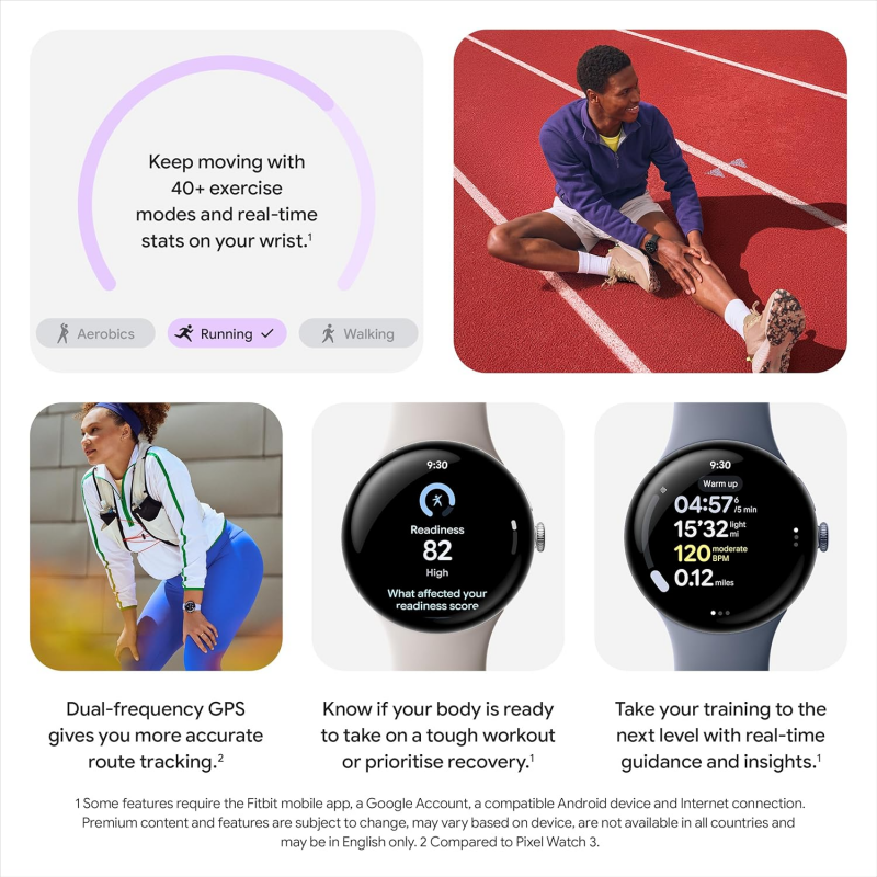 Google Pixel Watch 4 Wi-Fi (41mm) - Polished Silver Aluminium Case with Iris Active Band