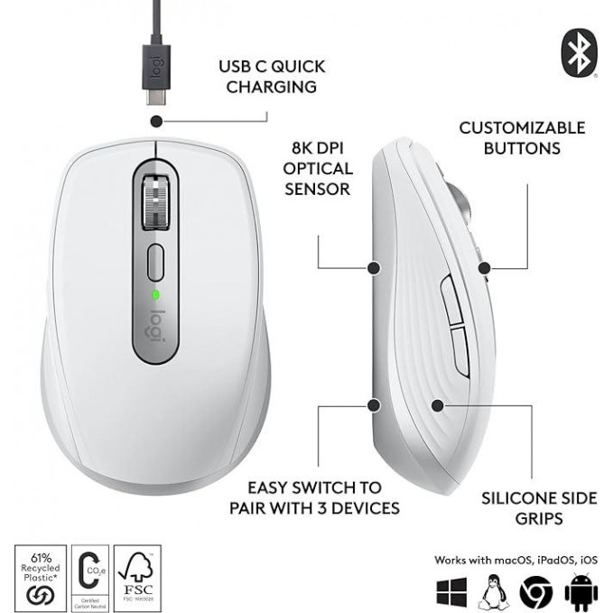 Logitech MX Anywhere 3S Compact Wireless Mouse - Pale Grey