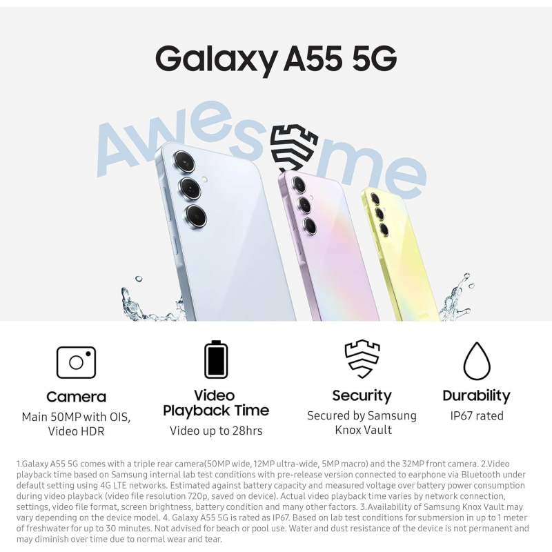 Samsung Galaxy A55 5G Smartphone (Dual-SIMs, 8+256GB) - Awesome Iceblue