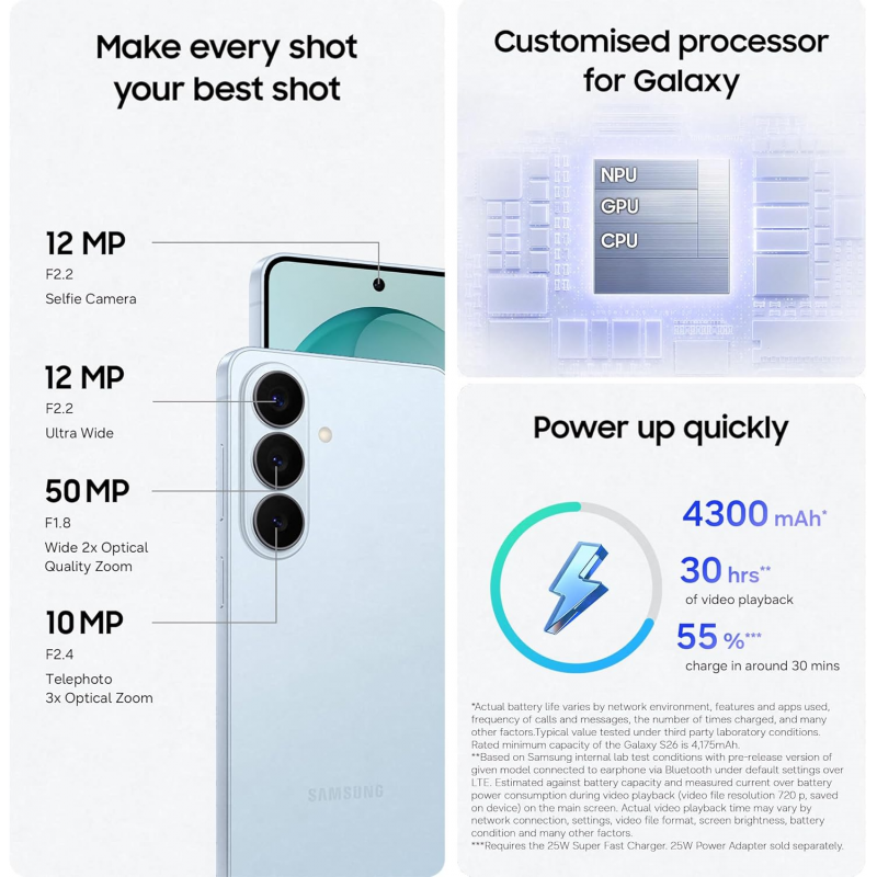 Samsung Galaxy S26 5G Smartphone (Dual-SIMs, 12GB+256GB) - Sky Blue