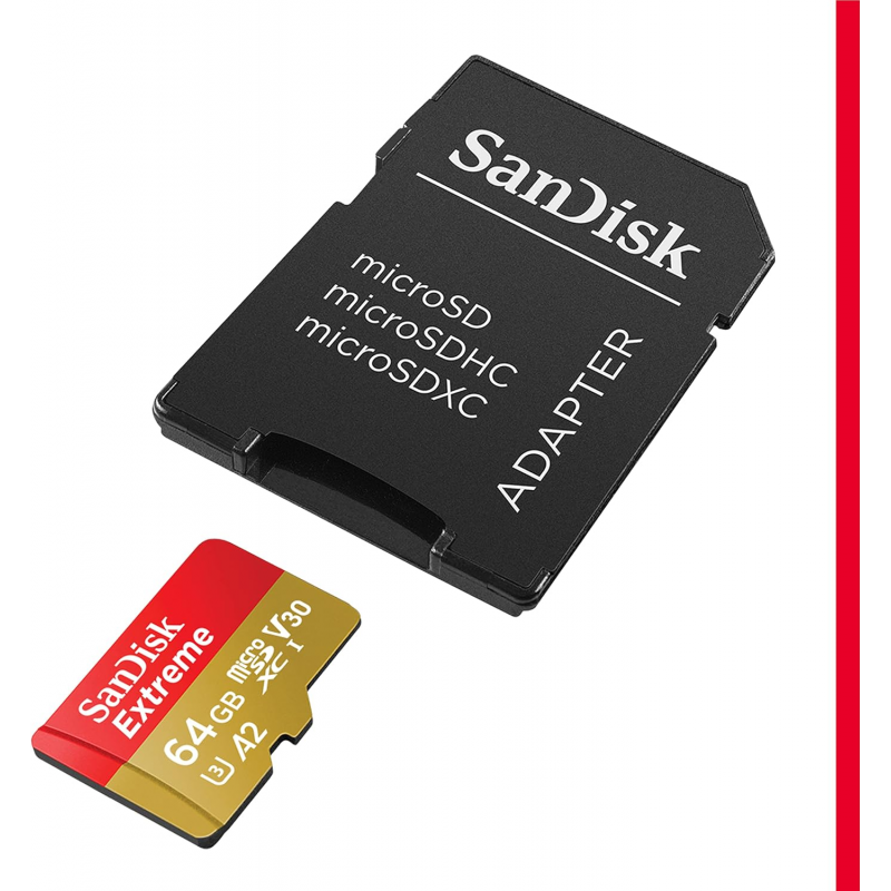 SanDisk Extreme 64GB microSDXC Memory Card (A2, Class 10, UHH-I, U3, V30)