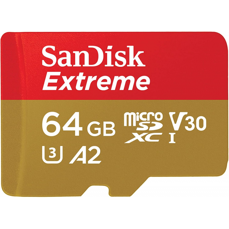SanDisk Extreme 64GB microSDXC Memory Card (A2, Class 10, UHH-I, U3, V30)