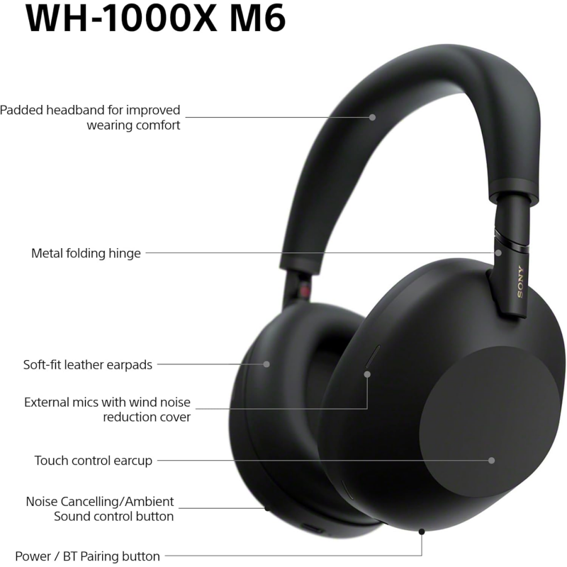 Sony WH-1000XM6 Wireless Noise Cancelling Headphones - Black