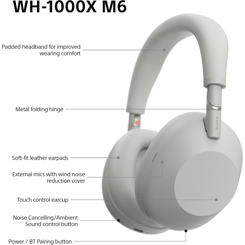Sony WH-1000XM6 Wireless Noise Cancelling Headphones - Silver