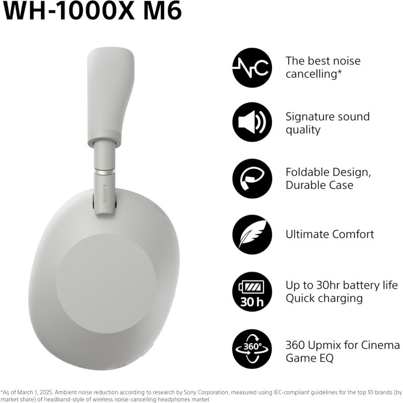 Sony WH-1000XM6 Wireless Noise Cancelling Headphones - Silver